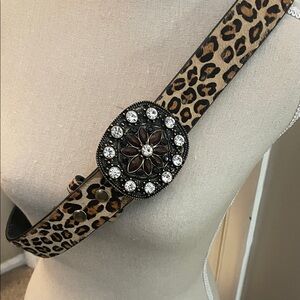 Leopard Print Belt with Embellished Buckle